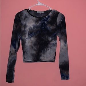 Blue, White, and Gray Long Sleeve Crop Top